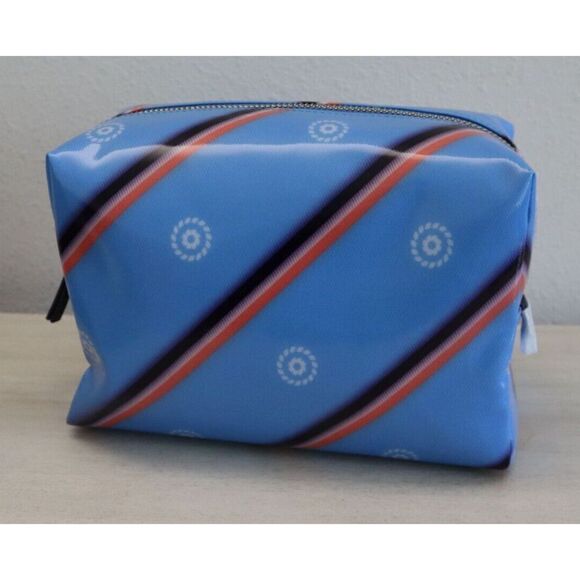 Jack Rogers Unisex Blue Rondelle Print Coated Canvas Cosmetic Travel Bag - Picture 1 of 8